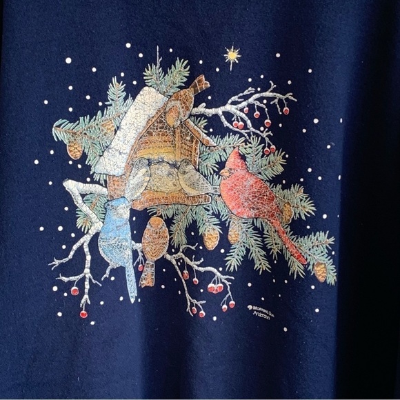 Vintage Morning Sun Crewneck Sweatshirt Cardinal Birds Birdhouse Tree Size XXL - Picture 2 of 7